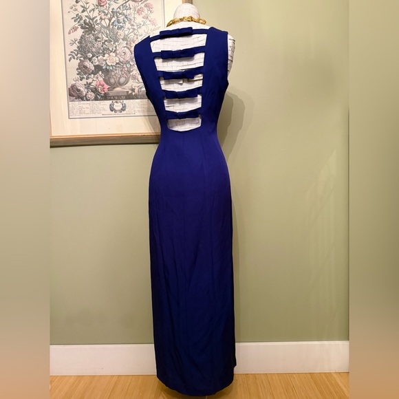 Vintage Dresses & Skirts - 💎 VINTAGE 80s/90s ALGO Cobalt Blue Back Bow Maxi Gown 💎
